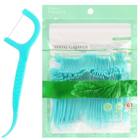 100 Pcs Dental Floss Toothpick, Disposable Portable Tooth Stick Floss Smoothly Work on Tight Toothpicks Interdental Cleaning Tool for Travel Home Office Restaurant