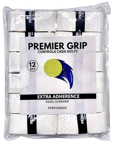 Premier Grip® Grip Padel | Grip Perforé | Overgrip Padel | Paquets 6/12/60 Unités | Grip Raquette | Absorption Maximale de la Transpiration | Bande de Préhension Antidérapante | Accessoires Padel