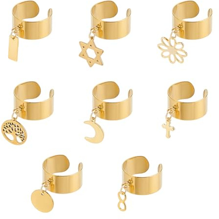 UNICRAFTALE Bague Réglable 8 Styles en Acier Inoxydable pour Femme - Pendentifs Arbre de Vie, Fleur, Ronds - Bijoux Cadeaux pour Nouvel An