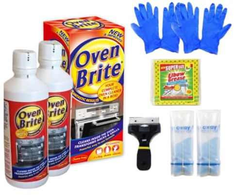 QLV Oven Cleaner Kit Heavy Duty x2, Oven Rack & BBQ Cleaner, Grease Remover | Heavy duty oven cleaning kit 500ml x2 fume-free grease remover, oven rack cleaning bags, gloves, scraper & cleaning clothes.