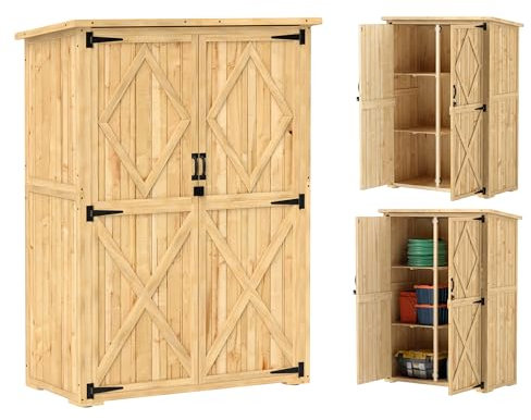 Outsunny Armoire de jardin en bois, abri de jardin avec double porte verrouillable, toit en asphalte, étagère 116,5x57x167cm, résistant aux intempéries, abri de jardin pour le jardin, la terrasse,