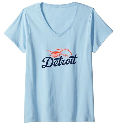 Femme Detroit Baseball Vintage Minimaliste Retro Baseball Lover T-Shirt avec Col en V