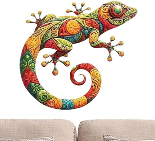 Decorazione artistica da parete a forma di, scultura in ferro per esterni, ornamento a lucertola impermeabile, finitura colorata dipinta a mano, cornice leggera da appendere, per cortile