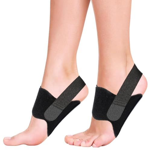 Jorun 2 Pcs Arch Support Braces - Adjustable Black With Gel Pad Foot Arch Support Bands - for Collapsed Arches, Flat Feet, and Plantar Fatigue