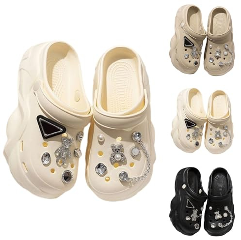 Sabot Femme Ete Confortable EVA Imperméable Plastique Sabot Infirmière Confortable Talon Épais avec Charms Kawaii Sandales Clogs Classic Plate-Forme De Wedge Tailles Parfaits pour La Plage