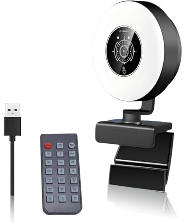 Ouitble 4K webbkamera med ljus för PC USB webbkamera AF webbkamera autofokus med mikrofon fjärrkontroll för stationär bärbar dator