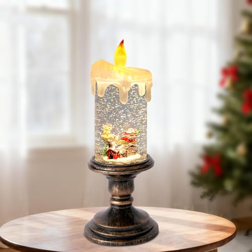 iLitLuk Globo di neve a forma di candela Lanterna LED con timer e rotella acquatica, alimentata a batterie (non incluse) Decorazione natalizia per la casa Altezza 26 cm
