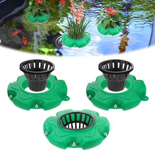 BONJUME Cesta Flotante para Plantas De Estanque, 3PCS Isla Flotante para Estanque Macetas para Plantas Acuáticas Redondas Inserto Flotante para Jardín Estanque Fuentes Decoración De Estanques