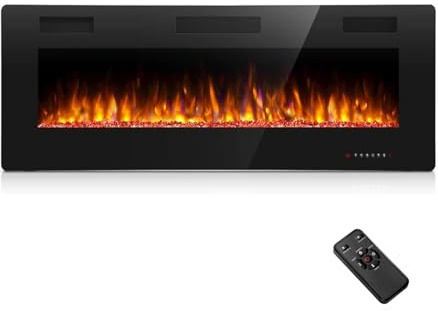 R.W.FLAME 42/ 107cm Media Wall Fireplace, Ultra-Thin Recessed & Wall Mounted Electric Fire with 12 Colors Flame Effect, 5 Speeds, 1000/2000W Heater, Remote Control for Living Room