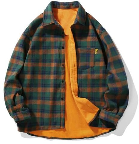 Generisch Camisa de franela forrada para hombre, estilo leñador, chaqueta cálida con forro polar de peluche, camisa de invierno a cuadros para exterior y ocio, L