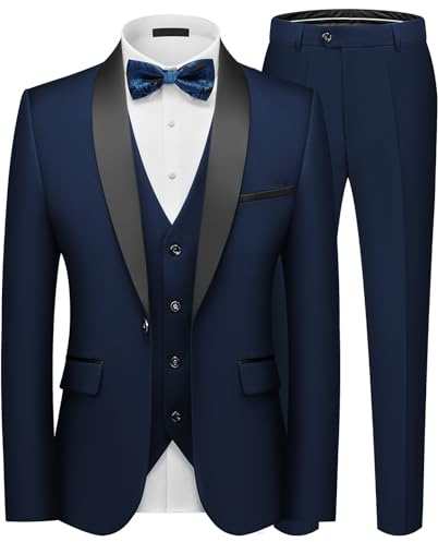 Autsel Costume Homme 3 Pièces à Un Bouton Slim Fit Blazer Gilet Pantalon