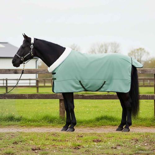 Ziaphsol Hästfilt mörkgrön av polarfleece 125 cm, andas och vindtät, med svanklaff, justerbart bröststängning, för stallvide, paddock och transport