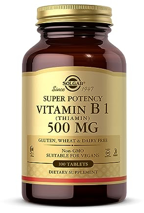 Solgar Vitamin B1 (Thiamin) - 100 Tablets - Super Potency, 500mg Formula - Non-GMO, Vegan, Gluten Free, Kosher, Halal - 100 Servings