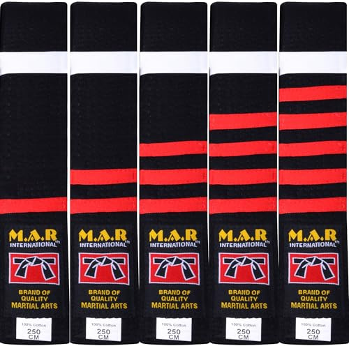 MAR | Martial Arts Blocked Striped Belt; 1st, 2nd, 3rd, 4th & 5th Dan Belt; Block Colour Belts, Block Grading Belts; Karate Belt, Judo Belt, Taekwondo Belt, Jujutsu Belt & More (220cm - 320cm)