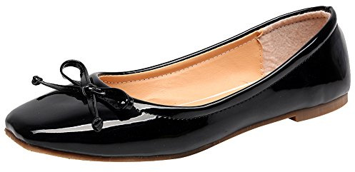 Jamron Femmes Charmant Nœud Papillon Ballerines Confortable Bout Carré Ballet Plat Slippers Escarpin Dolly Chaussures Noir SN02911 EU38