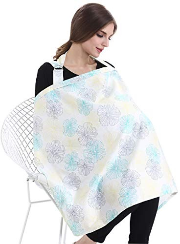 SONARIN Couvertures d'allaitement de Qualité Supérieure,motif fleur,avec Sac de Rangement,écharpe d'allaitement,4 en 1 multifonction,Respirant et Léger(Blanc)
