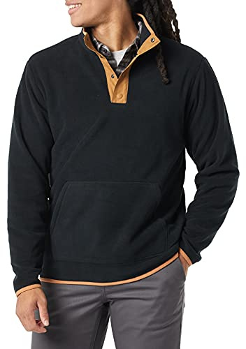Amazon Essentials Men's Snap-Front Pullover Polar Fleece Jacket, Midweight Outerwear, Black Camel Color Block, Medium
