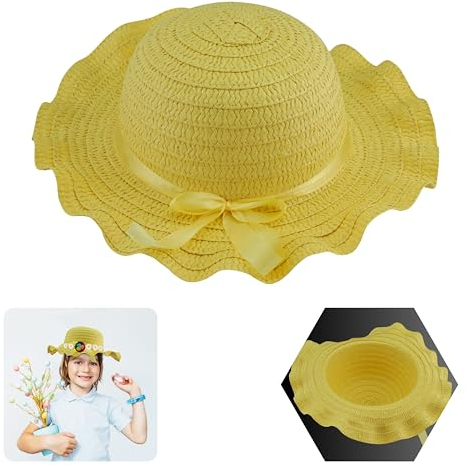 SRV Hub® Gorro de Pascua para niños con Cinta de Paja Tejida de Colores Gorro de Pascua Decorativo Ideal para la Decoración del Desfile Escolar, Tamaño 29cm (Gorro Amarillo)