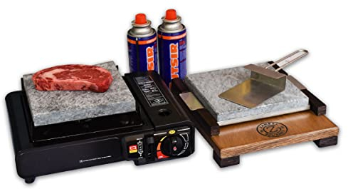 2 Piedras para carne de 20x20 con Cocina Portátil y base personalizada para piedra