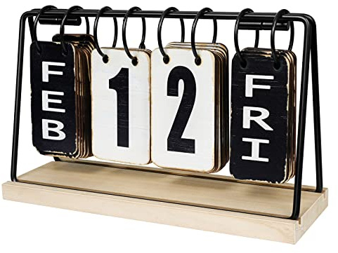 EruiYin Calendario da scrivania in legno 20222023, con flip, vintage, perpetuo, con ampio display, calendario giornaliero da tavolo rustico, accessorio da scrivania per casa e ufficio, pieghevole e
