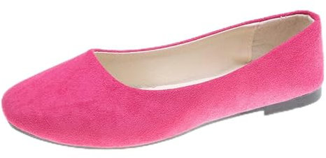 Hwalleum Women's Casual Square Toe Ballet Flats Ladies Stylish Slip On Ballerina Flats Girls Fashionable Solid Color Ballet Pumps Dolly Shoes Womens Comfy Office Driving Flat Shoes Loafers Rose Red