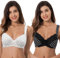 Curve Muse Übergröße Ungefüttert Bügel Spitzen-BH mit gepolsterten Schultergurten-2er Pack-Creme Drucken,Schwarz Drucken-100E