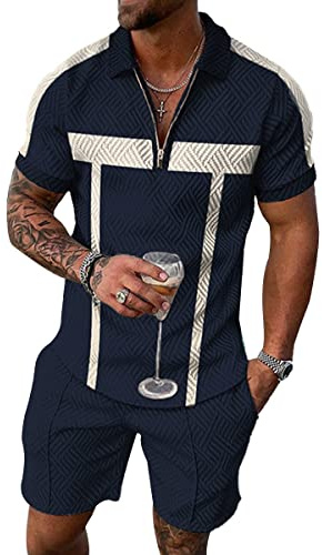 Osheoiso Homme Ensemble Short + Tee Shirt à Manches Courtes Imprimée Homme Sportswear 2 Pièce Sets Été Survêtement Jogging Hommes Mode Henry T-Shirt et Shorts Uniformes A 6 4XL