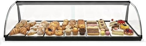 MBH - Vetrina neutra da banco 119 cm, vetro curvo temperato, 1 ripiano, senza illuminazione LED, con porte posteriori scorrevoli, per bar, caffetteria, ristorante, brioche e pasticceria.