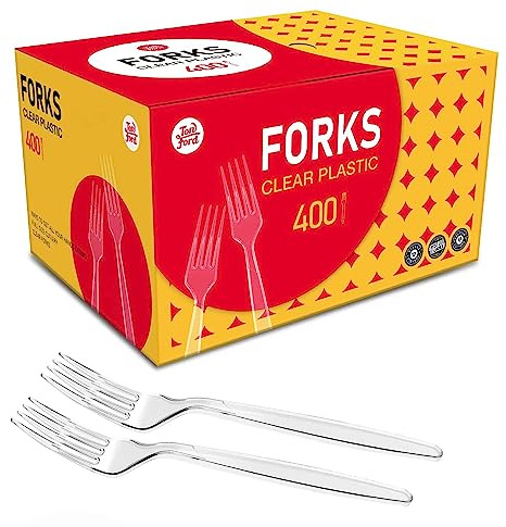 TONFORD 400 Count Plastic Forks Heavy Duty, Clear, BPA-Free, Heat Resistant, Solid and Durable Disposable Forks Bulk, Premium Plastic Forks heavy duty for Party Supply