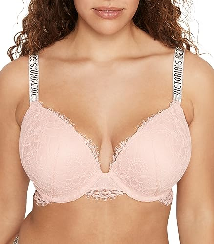 Victoria's Secret Very Sexy Shine Strap Push Up Bra, Adds One Cup Size, Plunge Neckline, Bras for Women, Purest Pink, 38D