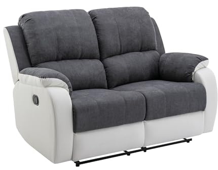 Vente-unique - Canapé 2 Places Relax en Microfibre et Simili Gris et Blanc Brody