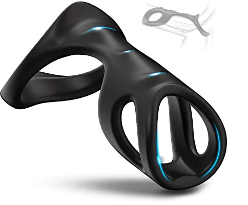 Penisring Dual Cockring für Männer aus Flüssiges Dehnbar Silikon Hodenring und Cockring für Harte und Lange Erektion Sex Toy,Sexspielzeug für Männer und Paar Black