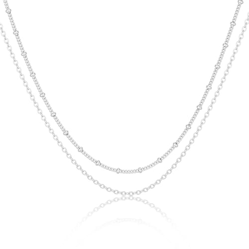 MBW Satellite Necklace for Women, Dainty Layered Silver Plated Choker Necklaces Set, Simple Thin Stacked Link Chain Necklace Trendy Minimalist Aesthetic Waterproof Sterling Jewelry Gifts Fashion