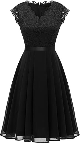 Dressystar Spetsar, cocktailkil, elegant för bröllop, knälång, festliga aftonklänningar, kort, AUP2050, svart, M