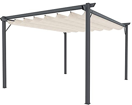 BRICOZONE Pergola Gazebo Giardino con Telo Retrattile Impermeabile Struttura in Acciaio per Terrazzo Balcone Veranda Patio Piscina Esterno Design Moderno Elegante Beige 3 x 3 M