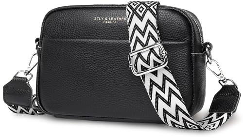 ABOUME Sac à Bandoulière pour Femme, Petit Sac Bandoulière Cuir Veritable Femme Sac a Main avec Large Bandoulieres Amovible et Réglable, Noir