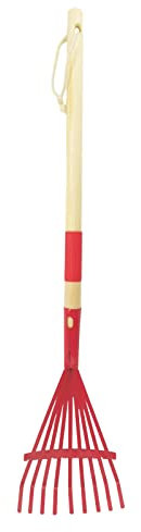 Xifando Small Leaf Rake-Wooden Handle Leaf Rake for Little Helper Courtyard/Garden Leaves Cleaning for Kids (Red)