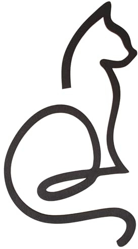Silueta de Gato para Colgar: Figura Gato Decorativa de Madera, decoración Pared Interior Estilo One Line, Adorno Puerta y Ventana, Regalo Amantes de los Gatos, Color Negro, 29 × 16,5 cm