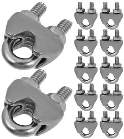 TOPPERFUN 12stücke Edelstahl Drahtseil Klemme Robuste Seilklemme Für Vielseitige Anwendungen rutschfeste Konstruktion Für Gartenmöbel Beleuchtung Und Mehr