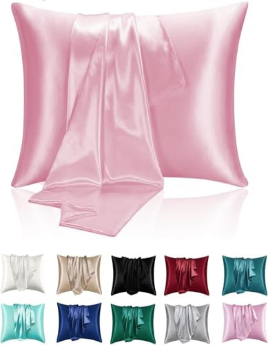 Superweiche seidige Satin-Kissenbezüge für Haar und Haut 2er-Pack Moderne rechteckige atmungsaktive Kissenbezüge mit Umschlagverschluss (Rose, 80x80cm-2 stüc)