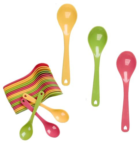 24 Pcs Bunt Länge Kunststoff Löffel Eierlöffel Dessertlöffel Essbesteck Farbig Farbe Löffel Plastik Lang Eierlöffel für Wohnküche Kaffee Eier Eis Joghurt