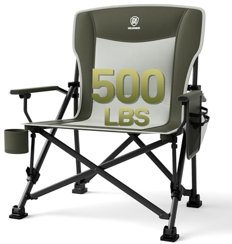 EVER ADVANCED Campingstuhl Faltbar 230KG Belastbar XL Lendenwirbelstütze Klappstuhl 62cm Sitzbreit mit Seitentasche Getränkehalter Übergroß Faltstuhl Angelstuhl für Camping Outdoor Balkon Garten