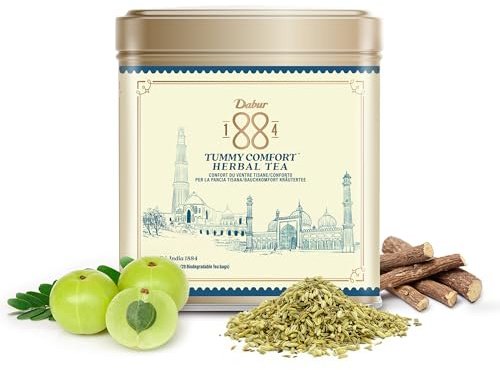 Dabur 1884 Tummy Comfort Herbal Tea - Tisana digestiva - Miscela di menta piperita, amla, cannella e zenzero | 2,5 g x 20 Bustine da tè Biodegradabili