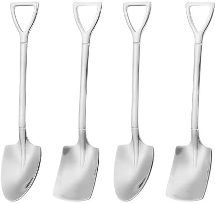 Stainless Steel Spade Spoons,DBAILY 4 PCS Shovel-Shaped Creative Coffee Spoon Dessert Spoon Ice Cream Scoop Stir Watermelon Spoon for Dining Table Restaurant Reunion (Silver)