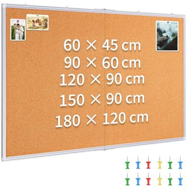 maxtek Tableau d'affichage en Liège avec Cadre en Aluminium 180 x 120 cm, Tableau Liege Mural Inclut Punaises et Kit de Montage Pour Bureau, Salle de Scolaire et Maison