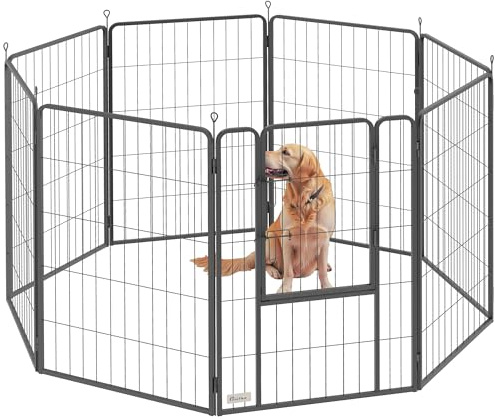 PawHut 8 Panels Heavy Duty Dog Playpen with Door Indoor Outdoor, 100cm High