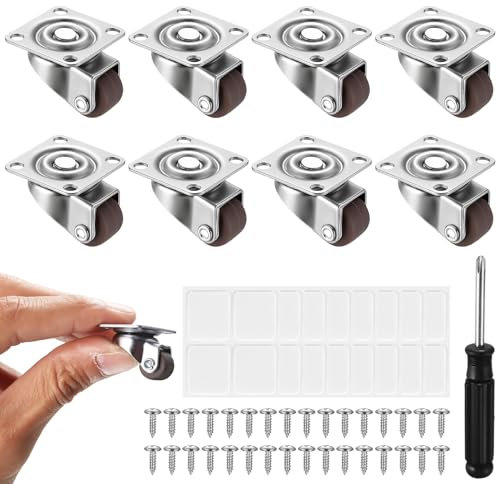 8 Pcs Ruedas Giratorias para Muebles Pequeñas, 25mm Ruedas para Muebles Pesados con Base de Goma, Rueda para Carrito Mueble Mesas y Mover Objetos Pesados(10kg por Rueda)