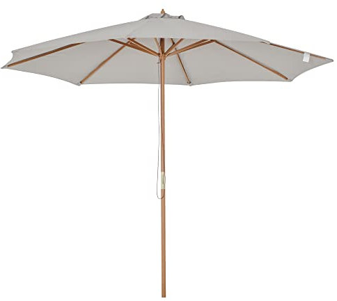 Outsunny Ombrellone da Giardino Ø3m con Corda e Apertura Regolabile, Ombrellone da Esterno con 8 Stecche in Legno, Bambù e Poliestere 180g/㎡, per Cortile, Terrazza e Balcone, Grigio