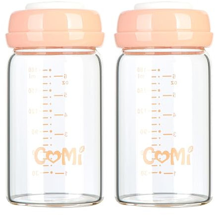 Glass Breastmilk Storage Bottles Pink 2 Pcaks 6.oz 180ml Reusable Wide Neck Bottles with Screw Ring Sealing Disk BPA-Free Leak-Proof Breastfeeding Milk Collection Fits Breast Pumps & Nipples