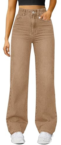 DUHGBNE Jeans Donna Vita Alta Jeans Donna Curvyy Gamba Dritta Pantalone Pantaloni in Denim Tinta Unita con Taschee Taglie Forti Elasticizzati Palazzoo Pantaloni Donna Baggy Wide Leg Fit